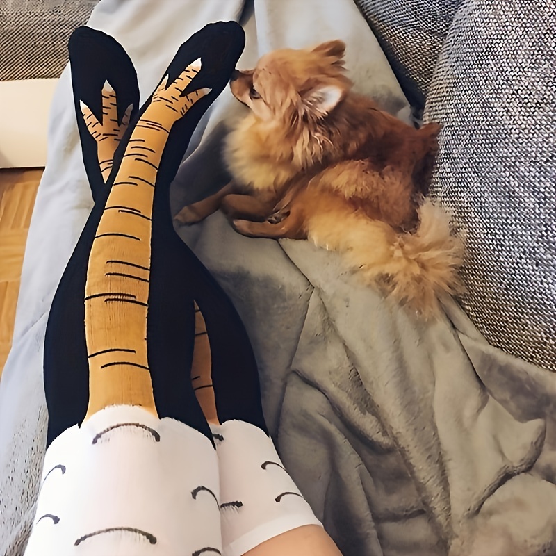 1/2 Pairs النساء جوارب طويلة إ - مراجعة Funny Chicken Leg Socks وسعره